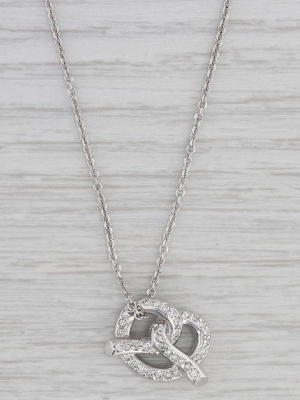 0.40ctw Diamond Pretzel Pendant Necklace 14k White Gold 16" Cable Chain